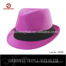 Розовая соломенная бумага fedora hat с черной лентой с индивидуальным логотипом